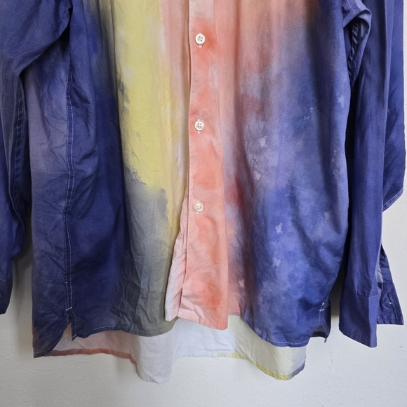 Allen Onyia for INC Watercolor Pastel Long Button Down Blouse Purple Yellow L - Picture 8 of 13